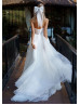 Strapless White Satin Tulle Wedding Dress With Detachable Bolero